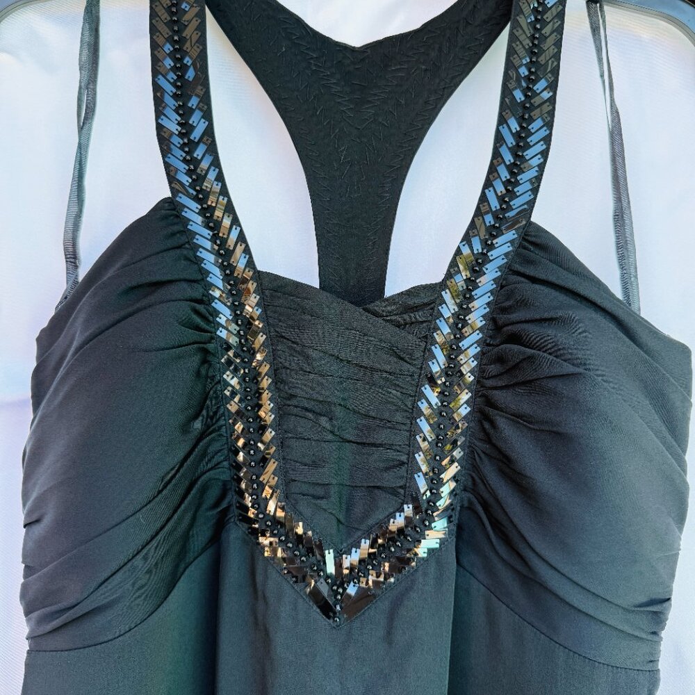 Antonio Melani Black Silk Beaded Halter Maxi Dress93%Silk Formal Gown,Size 4,NEW - Picture 3 of 16